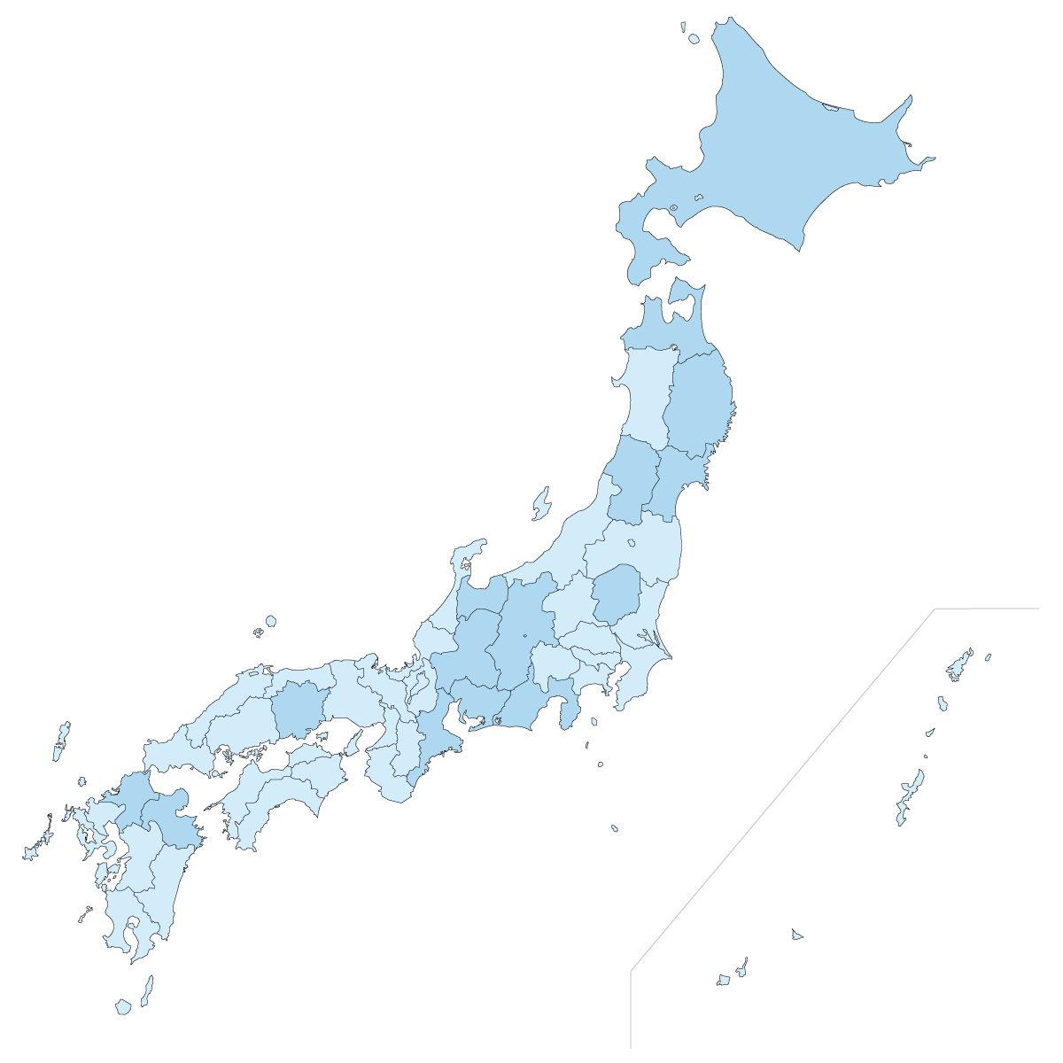 アクアドライブのデモと設置を行った地点の日本地図