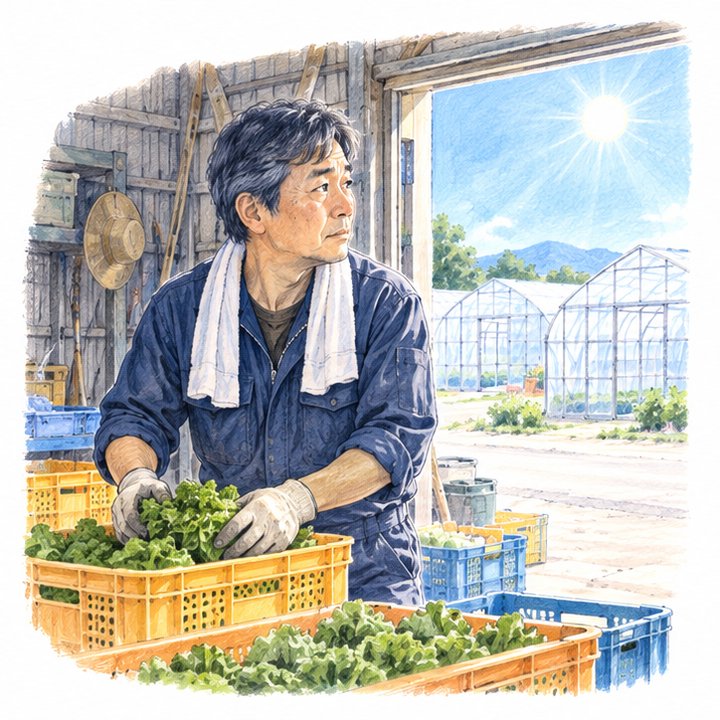 別の作業中にハウスの温度が気になっている生産者