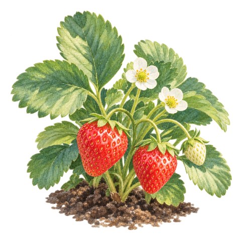 実をつけたいちごのイラスト
